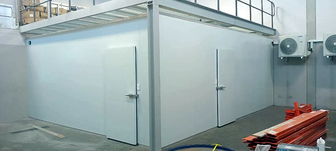 Two walk-in cold rooms in a warehouse