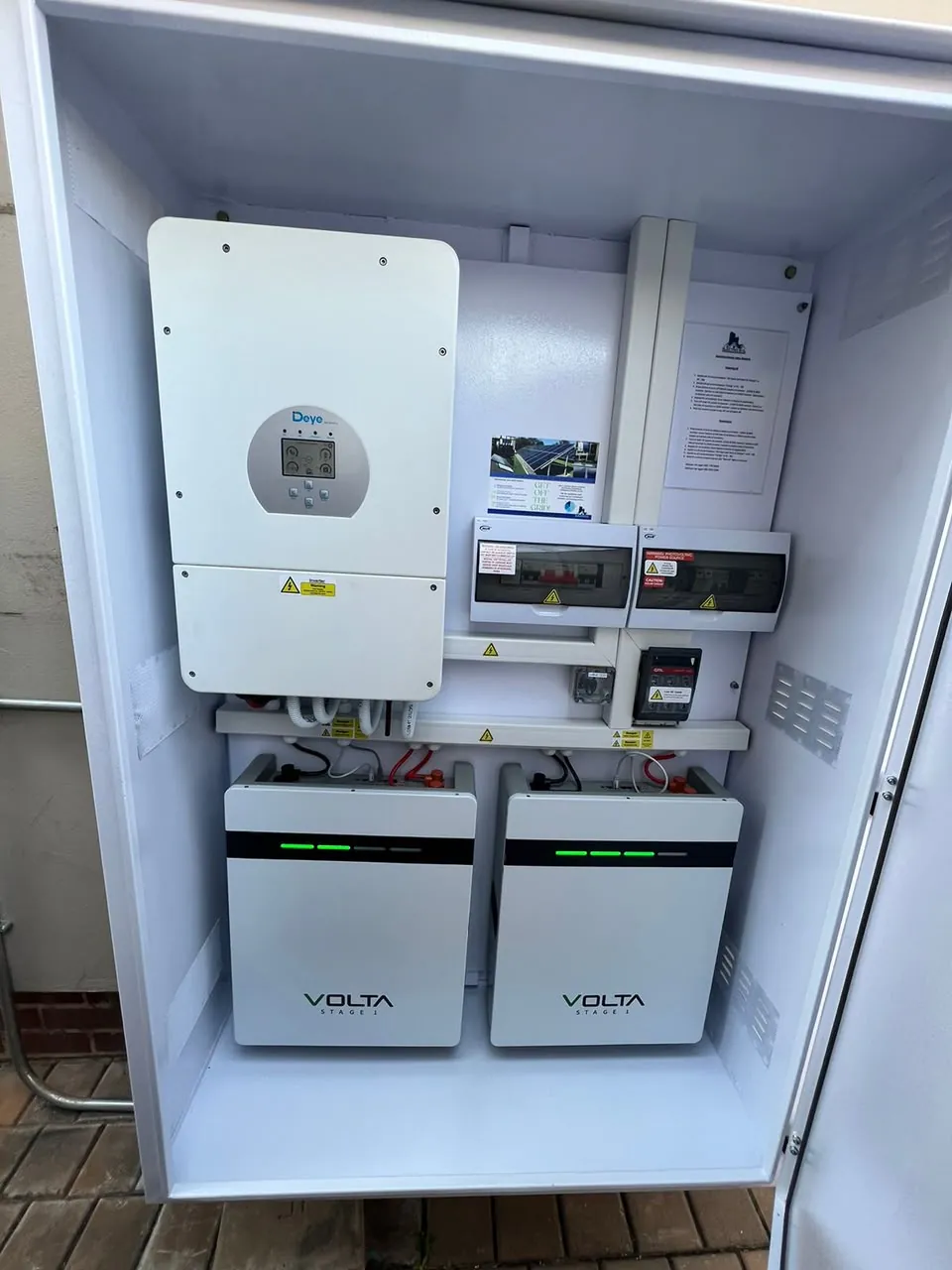 Inverter and two batteries, in a cabinet